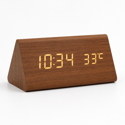 Clock Voice-Controlled Wooden LED Display USB & Battery