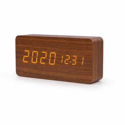 Clock Voice-Controlled Wooden LED Display USB & Battery