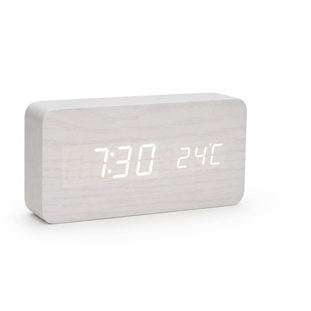 Clock Voice-Controlled Wooden LED Display USB & Battery