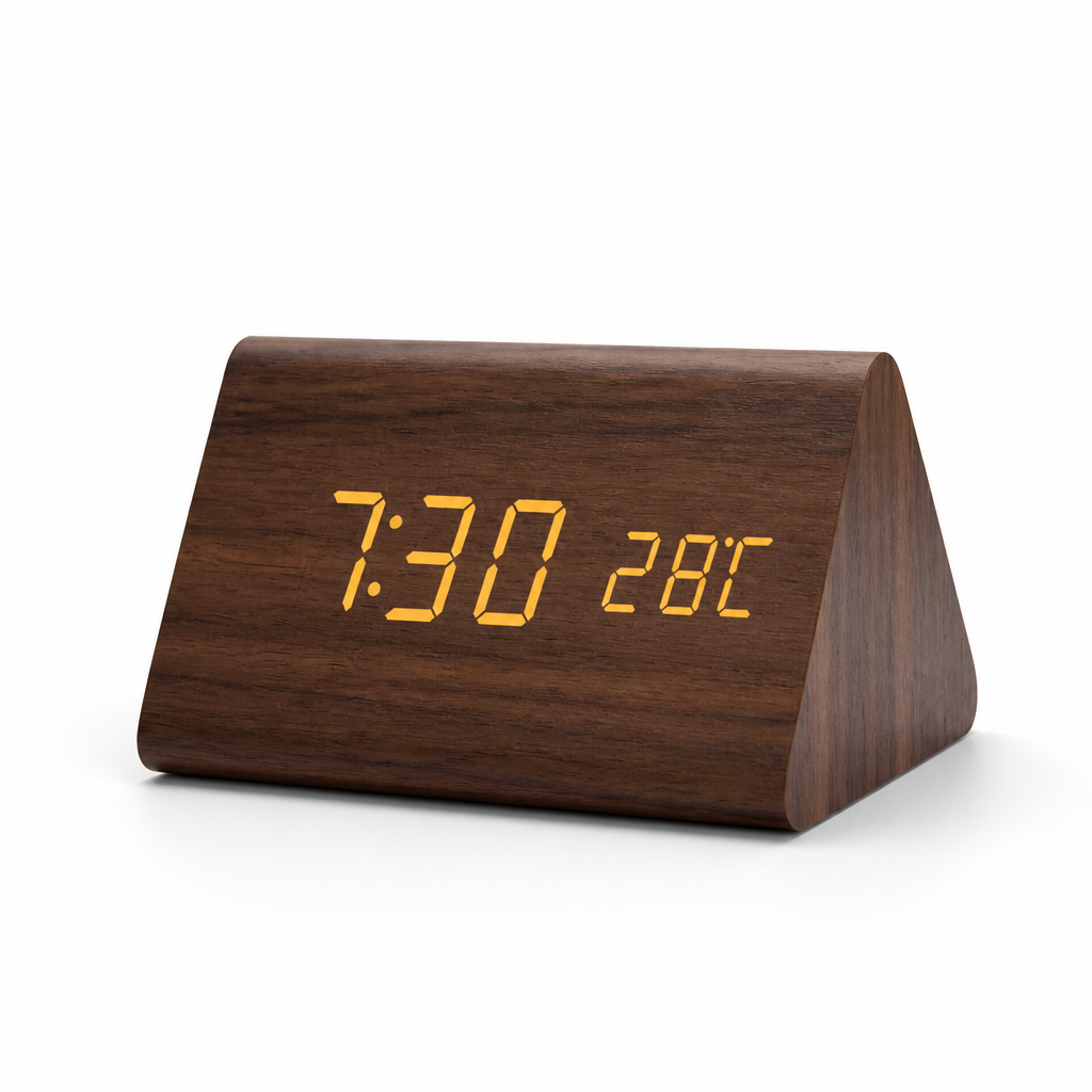 Clock Voice-Controlled Wooden LED Display USB & Battery