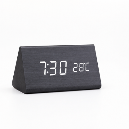 Clock Voice-Controlled Wooden LED Display USB & Battery
