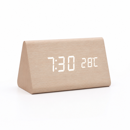 Clock Voice-Controlled Wooden LED Display USB & Battery