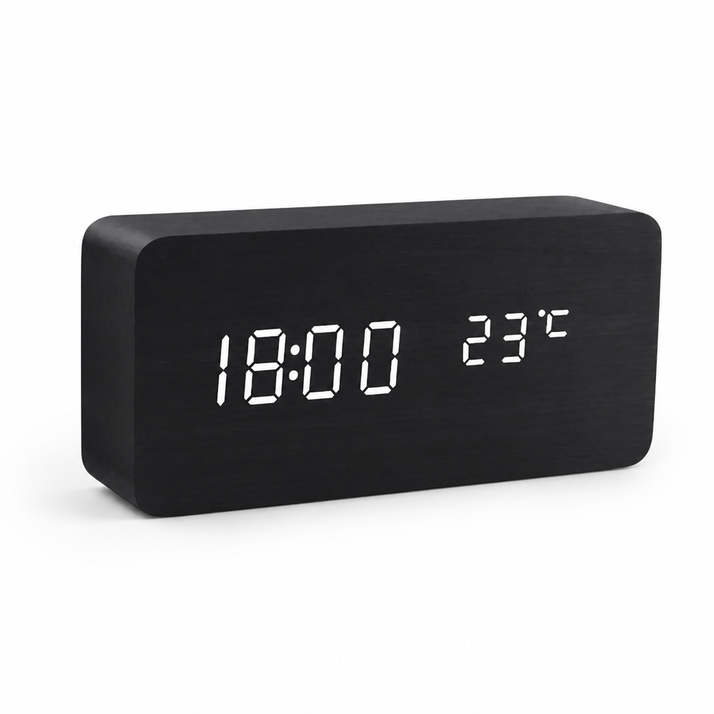 Clock Voice-Controlled Wooden LED Display USB & Battery