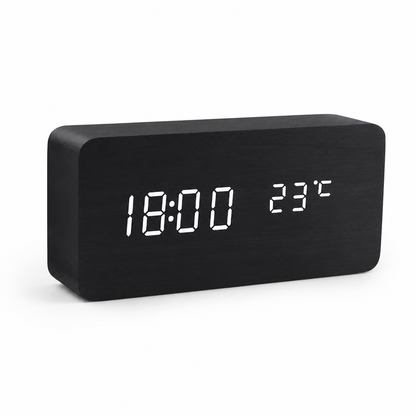 Clock Voice-Controlled Wooden LED Display USB & Battery