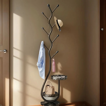 Coat Stand Solid Natural Wood Freestanding No Drill