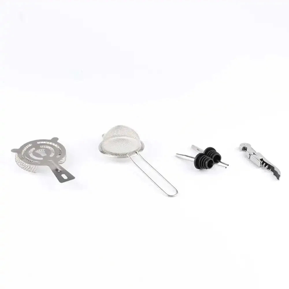Cocktail Set Stainless Steel & Wooden Stand 10-Piece