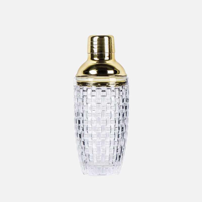 Cocktail Shaker Textured Crystal Glass Gold Stainless Steel Top