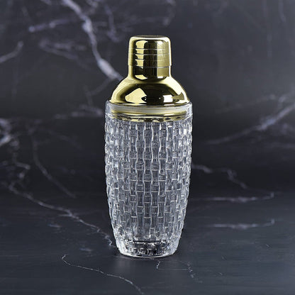 Cocktail Shaker Textured Crystal Glass Gold Stainless Steel Top