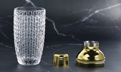 Cocktail Shaker Textured Crystal Glass Gold Stainless Steel Top