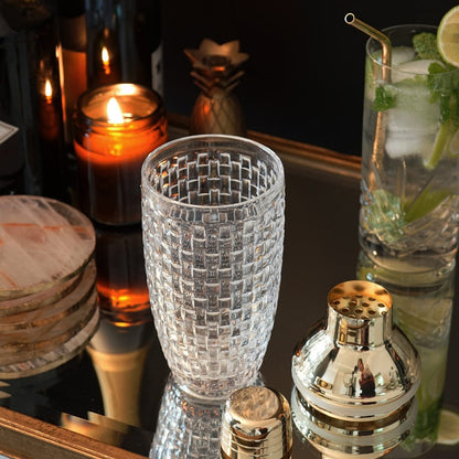 Cocktail Shaker Textured Crystal Glass Gold Stainless Steel Top