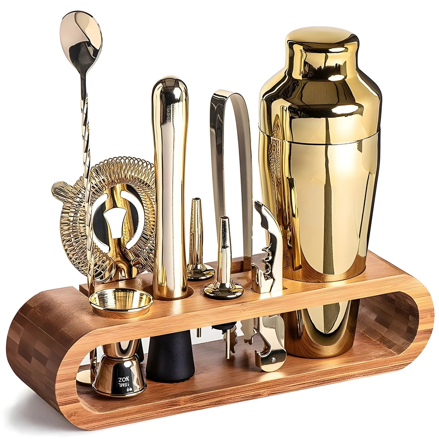 Cocktail Tool Set 10-Piece Stainless Steel Bamboo Stand