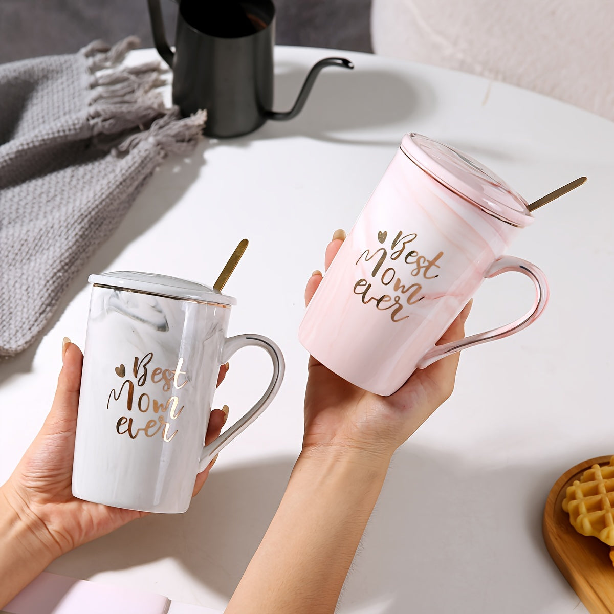 Coffee & Tea Cup Set Porcelain Lid & Spoon