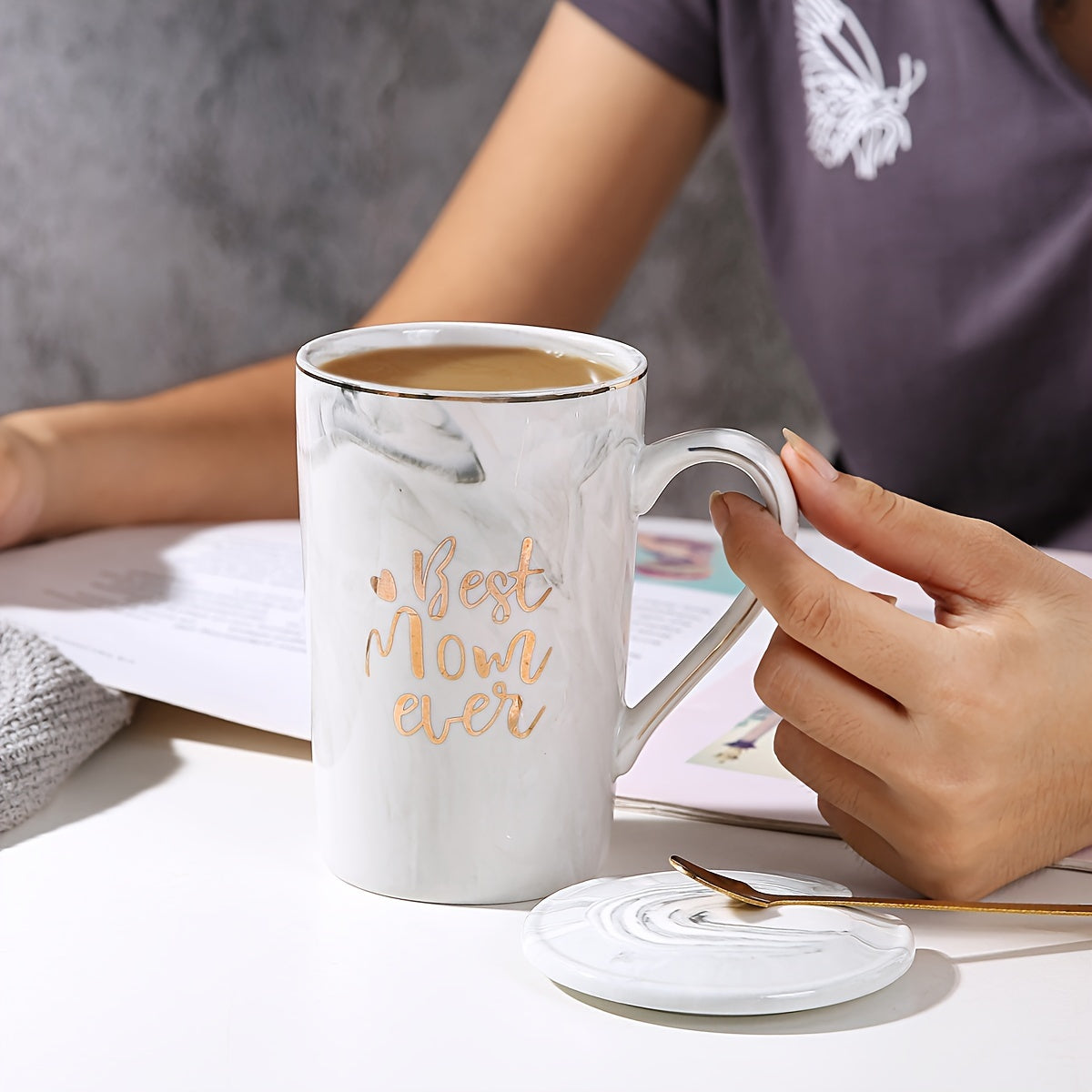 Coffee & Tea Cup Set Porcelain Lid & Spoon