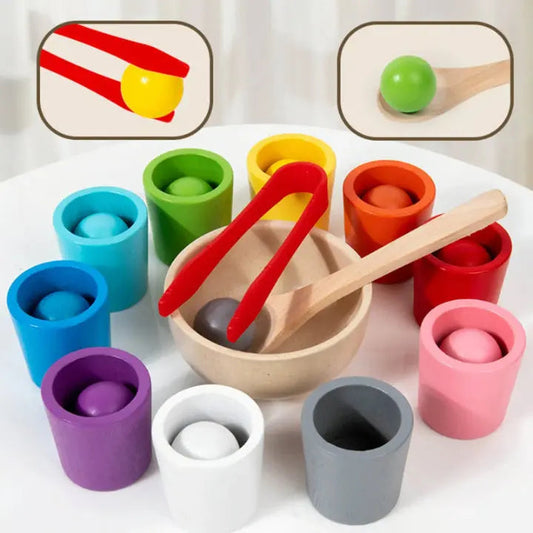 Color Matching Toy Set 10 Wooden Cups & Balls