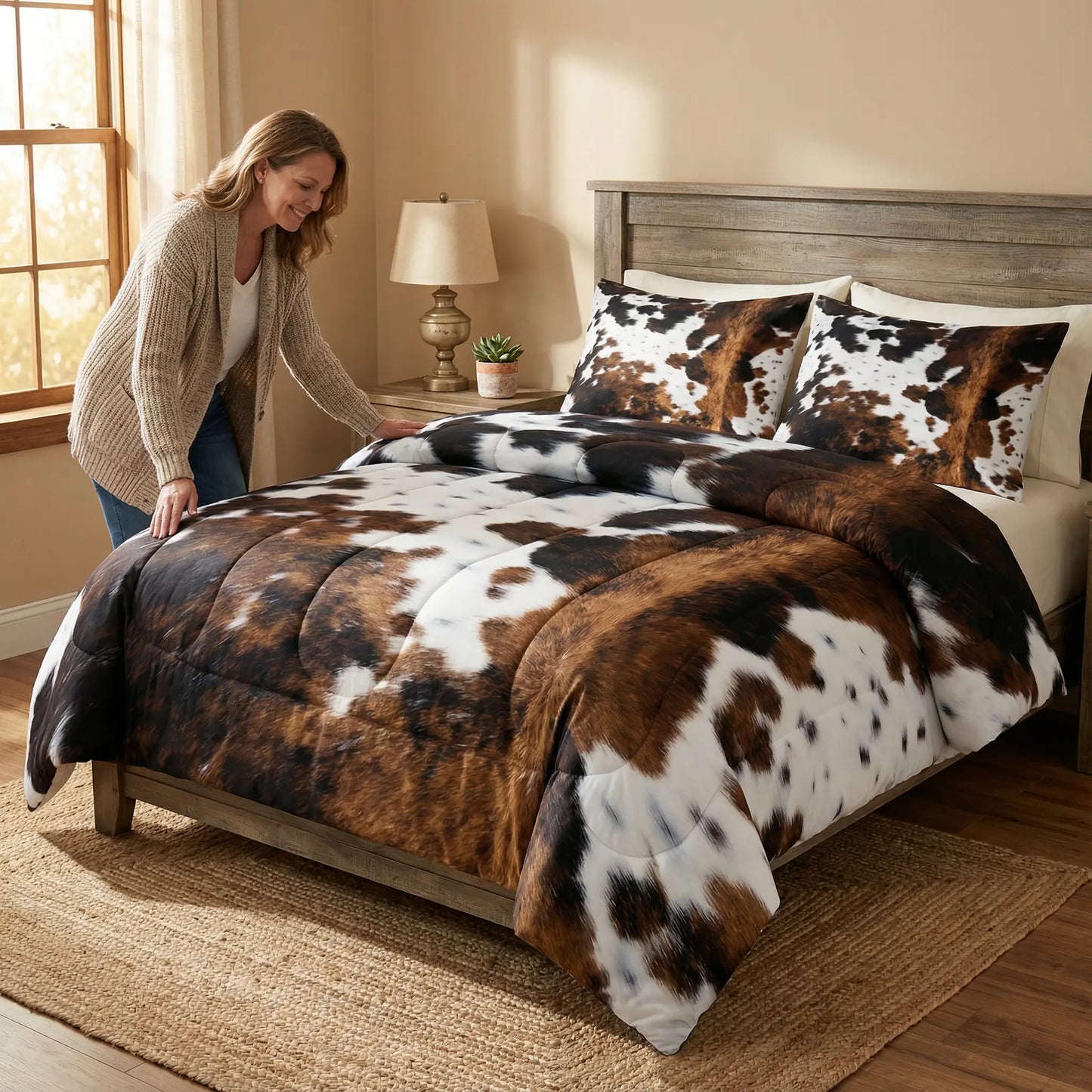 Comforter Set Western Cowhide Print Lightweight Polyester