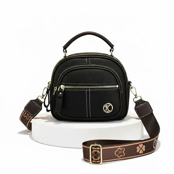 Compact Crossbody Bag Faux Leather Five Compartments Adjustable Strap
