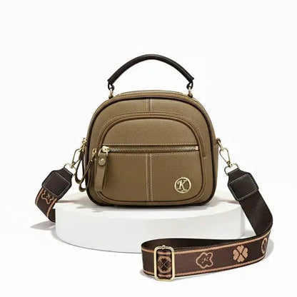 Compact Crossbody Bag Faux Leather Five Compartments Adjustable Strap