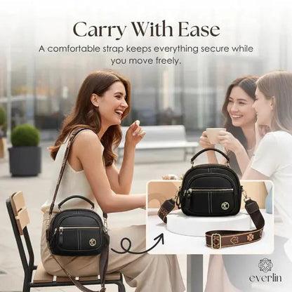 Compact Crossbody Bag Faux Leather Five Compartments Adjustable Strap