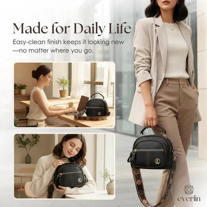 Compact Crossbody Bag Faux Leather Five Compartments Adjustable Strap