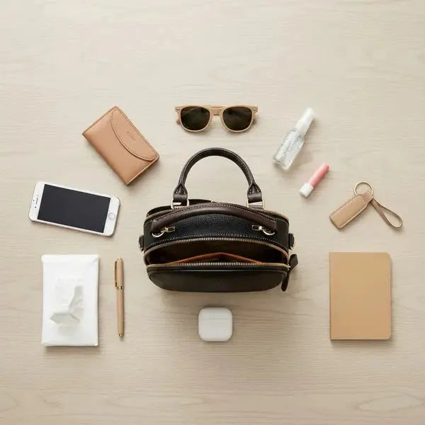 Compact Crossbody Bag Faux Leather Five Compartments Adjustable Strap