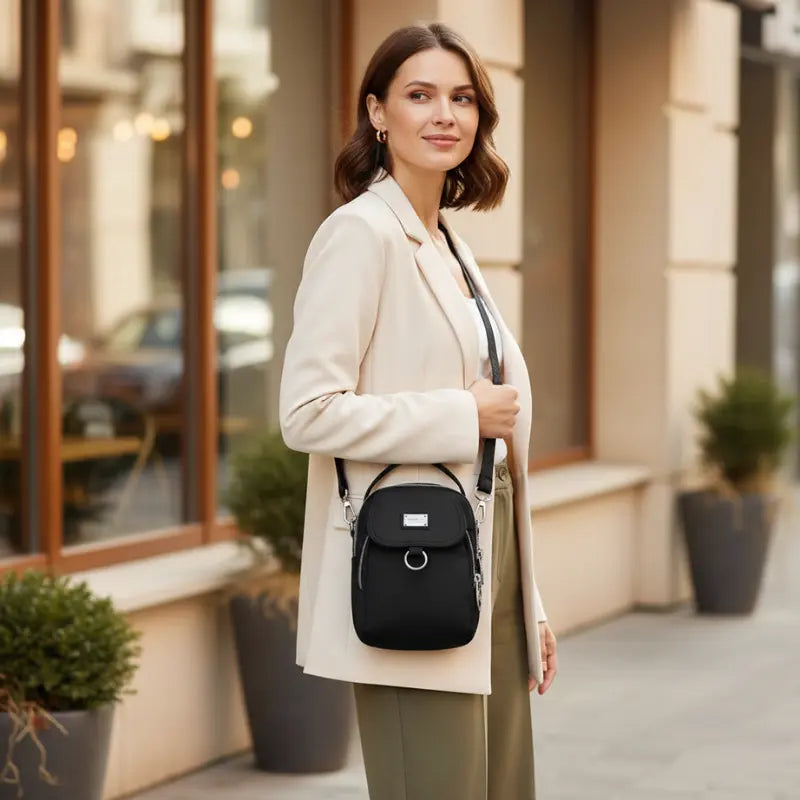 Compact Crossbody Bag Water-Repellent Oxford Zippered Compartments