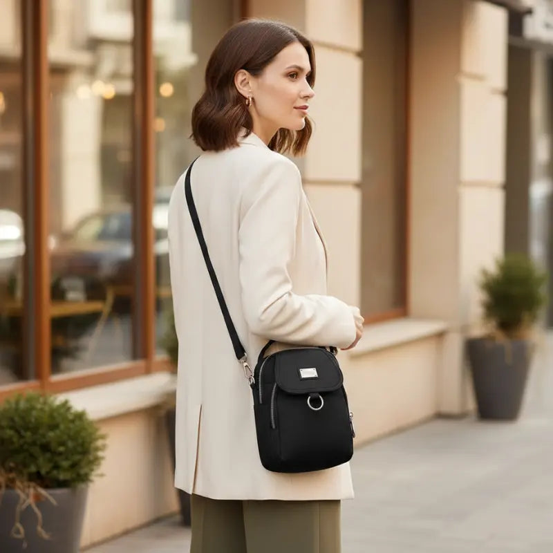 Compact Crossbody Bag Water-Repellent Oxford Zippered Compartments
