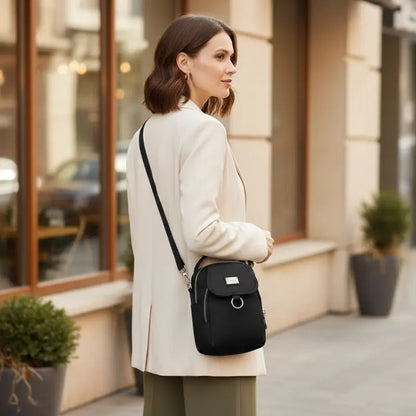 Compact Crossbody Bag Water-Repellent Oxford Zippered Compartments