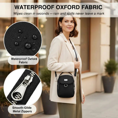Compact Crossbody Bag Water-Repellent Oxford Zippered Compartments
