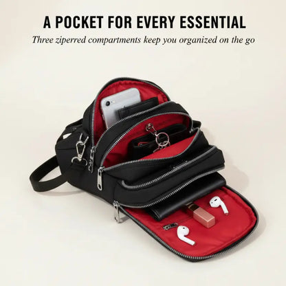 Compact Crossbody Bag Water-Repellent Oxford Zippered Compartments