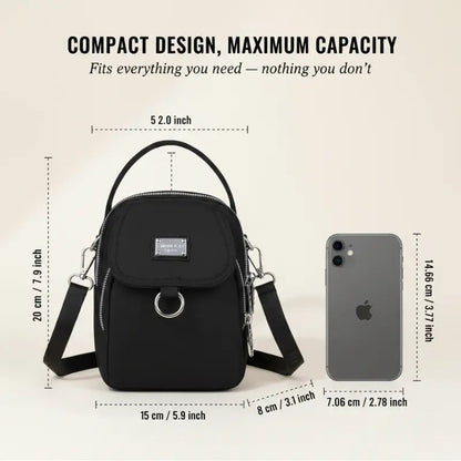Compact Crossbody Bag Water-Repellent Oxford Zippered Compartments