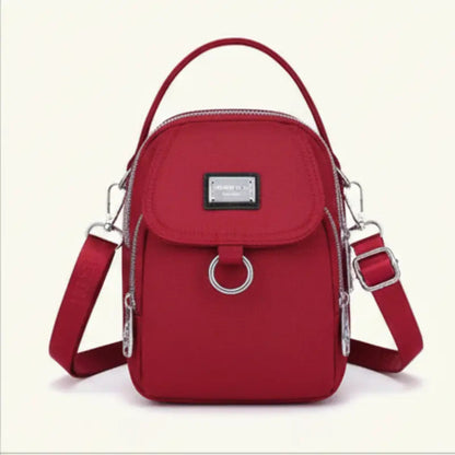 Compact Crossbody Bag Water-Repellent Oxford Zippered Compartments