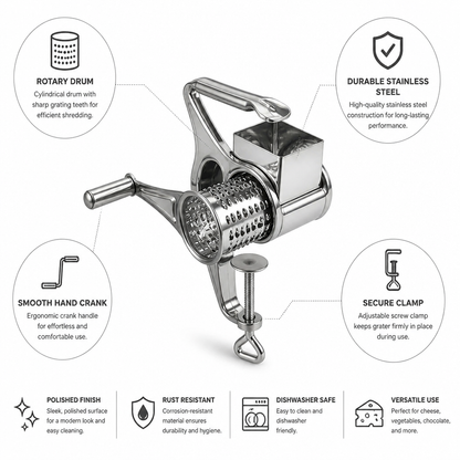 Compact Stainless Steel Hand-Crank Rotary Grater (20 cm)