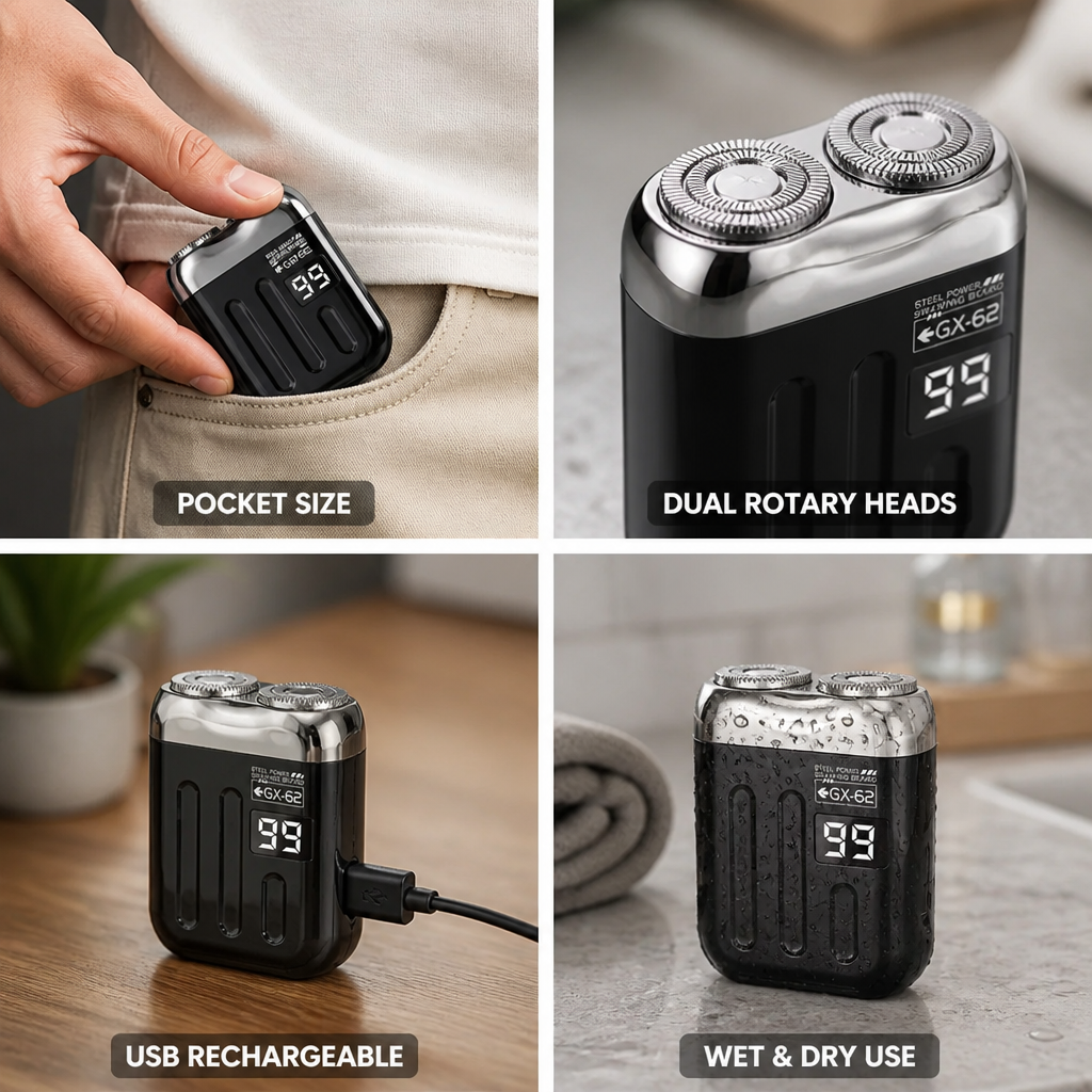 Compact USB Rechargeable Double-Head Rotary Shaver
