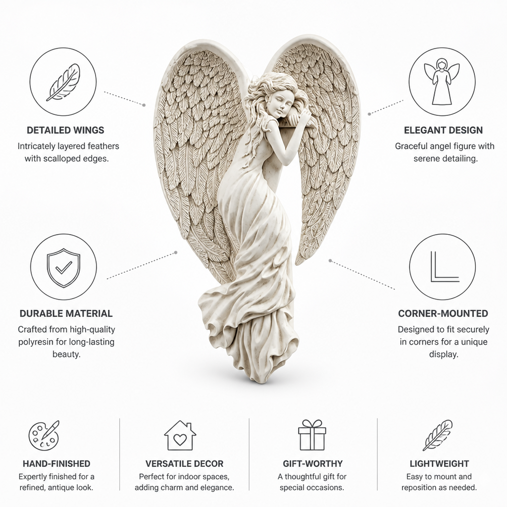 Corner-Mounted Angel Wall Decoration (Detailed Wing Design)