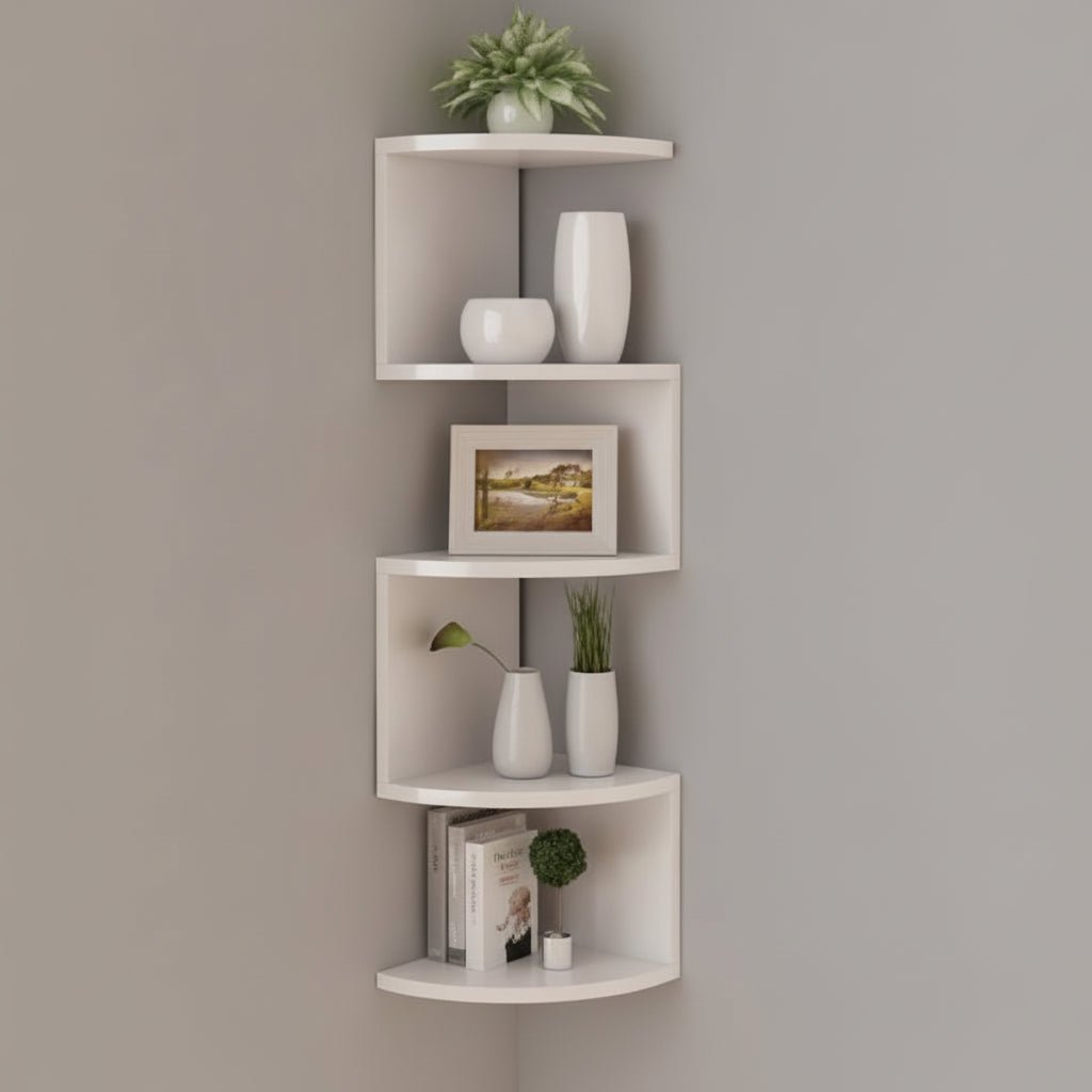 Corner Shelf Zigzag 5-Tier Space-Saving Lacquered MDF