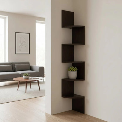 Corner Shelf Zigzag 5-Tier Space-Saving Lacquered MDF