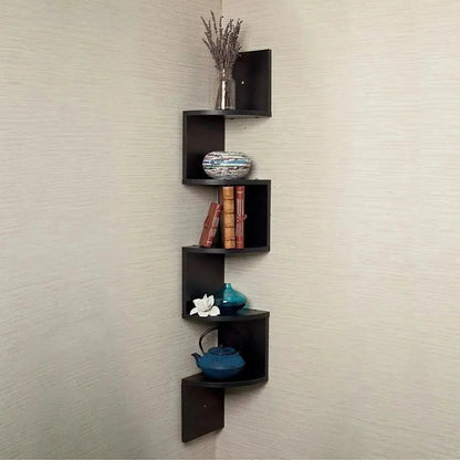 Corner Shelf Zigzag 5-Tier Space-Saving Lacquered MDF