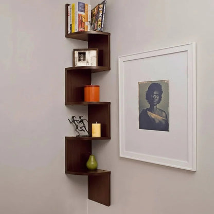 Corner Shelf Zigzag 5-Tier Space-Saving Lacquered MDF