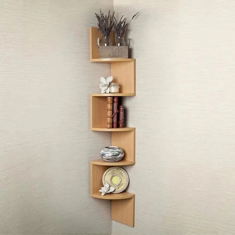 Corner Shelf Zigzag 5-Tier Space-Saving Lacquered MDF