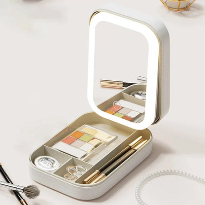 Cosmetic Case Integrated LED Mirror Multiple Compartments
