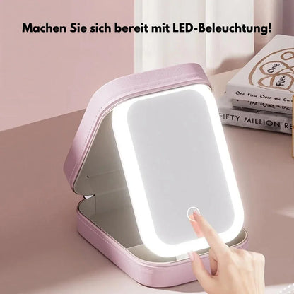 Cosmetic Case Integrated LED Mirror Multiple Compartments