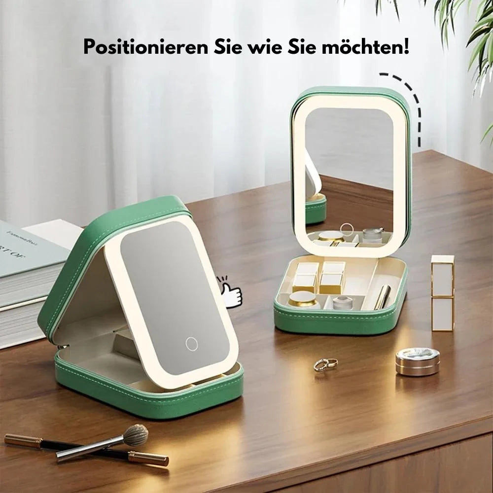 Cosmetic Case Integrated LED Mirror Multiple Compartments