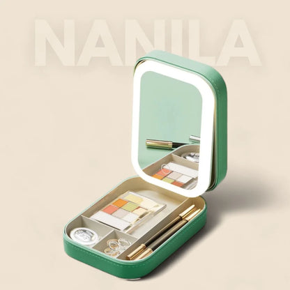 Cosmetic Case Integrated LED Mirror Multiple Compartments