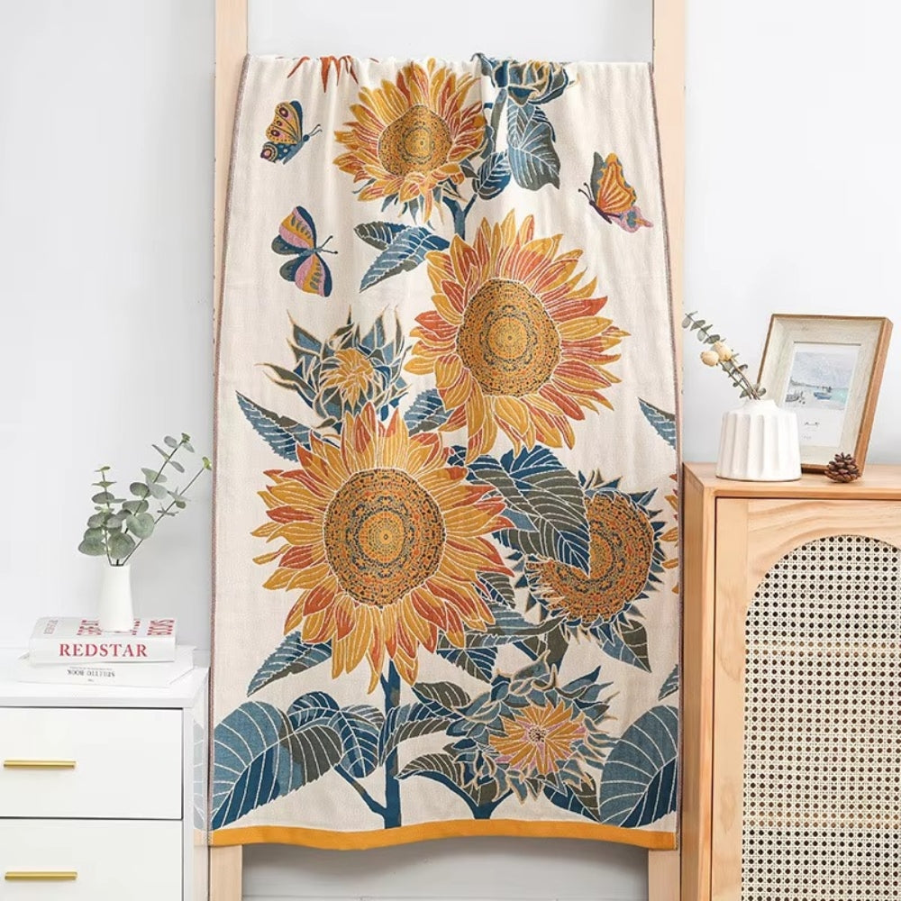 Cotton Bath Towel Sunflower Jacquard Quick-Dry