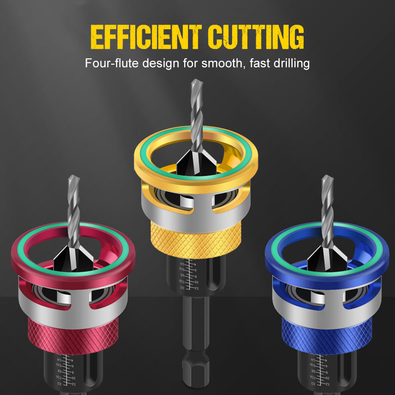 Countersink Drill Bit Set Four-Piece Adjustable Depth Stop