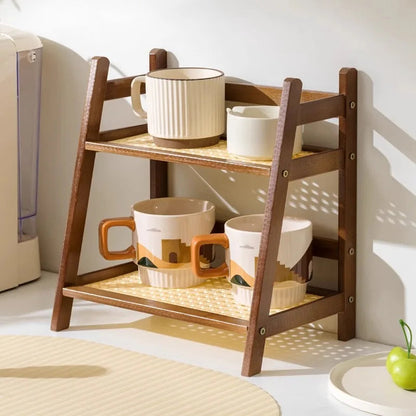 Countertop Organizer Shelf Bamboo Two-Tier Slatted
