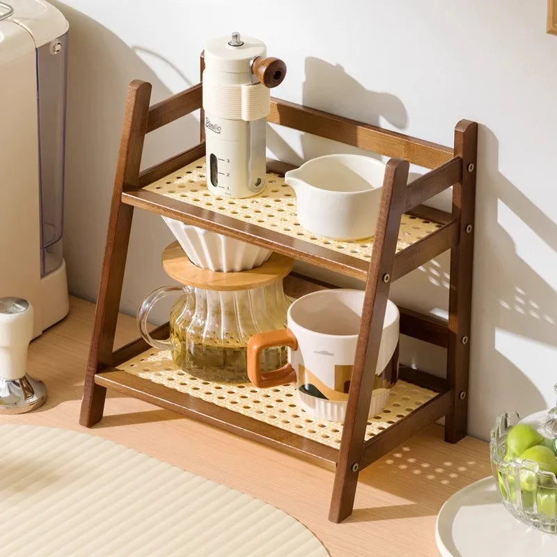 Countertop Organizer Shelf Bamboo Two-Tier Slatted