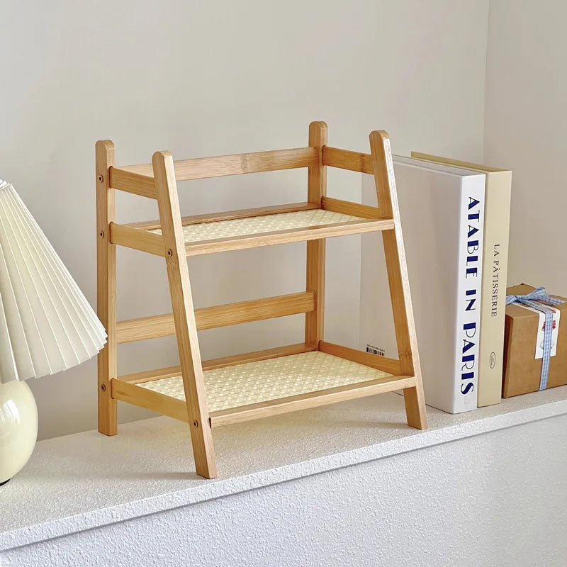 Countertop Organizer Shelf Bamboo Two-Tier Slatted