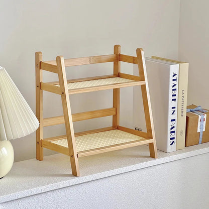 Countertop Organizer Shelf Bamboo Two-Tier Slatted
