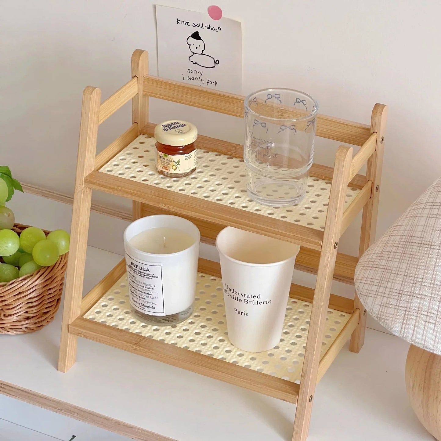 Countertop Organizer Shelf Bamboo Two-Tier Slatted